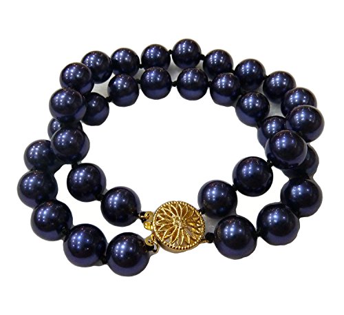 Schmuckwilli 2-reihig Perlenarmband für Damen & Mädchen - 20cm Länge mit 12mm großen blauen runden Perlen - Elegante Armband mit Muschelkernperlen MK Perlen für jeden Anlass - Perlenarmreife Frauen von Schmuckwilli