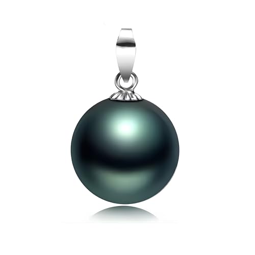 Schmuckwilli Perlenanhänger für Damen & Mädchen - mit 8mm großen grün schwarzen runden Perlen - Anhänger mit Muschelkernperlen MK Perlen für jeden Anlass - Pearl Pendant Anhängerclip für Frauen von Schmuckwilli