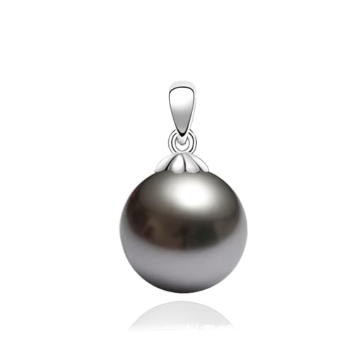 Schmuckwilli Perlenanhänger für Damen & Mädchen - mit 10mm großen hell grauen runden Perlen - Elegante Anhänger mit Muschelkernperlen MK Perlen für jeden Anlass - Pearl Pendant Anhängerclip für Frau von Schmuckwilli