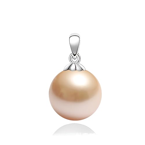 Schmuckwilli Perlenanhänger für Damen & Mädchen - mit 14mm großen rosa runden Perlen - Elegante Anhänger mit Muschelkernperlen MK Perlen für jeden Anlass - Pearl Pendant Anhängerclip für Frauen von Schmuckwilli