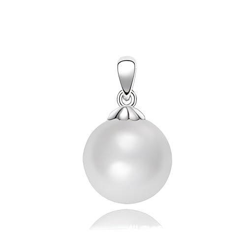 Schmuckwilli Perlenanhänger für Damen & Mädchen - mit 18mm großen weißen runden Perlen - Elegante Anhänger mit Muschelkernperlen MK Perlen für jeden Anlass - Pearl Pendant Anhängerclip für Frauen von Schmuckwilli