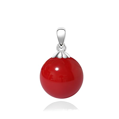 Schmuckwilli Perlenanhänger für Damen & Mädchen - mit 12mm großen roten runden Perlen - Elegante Anhänger mit Muschelkernperlen MK Perlen für jeden Anlass - Pearl Pendant Anhängerclip für Frauen von Schmuckwilli