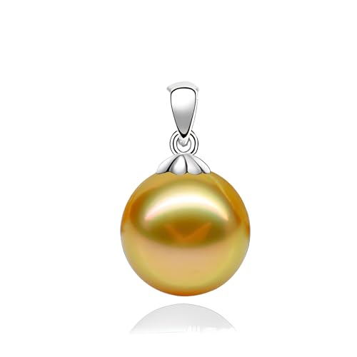 Schmuckwilli Perlenanhänger für Damen & Mädchen - mit 14mm großen golden runden Perlen - Elegante Anhänger mit Muschelkernperlen MK Perlen für jeden Anlass - Pearl Pendant Anhängerclip für Frauen von Schmuckwilli