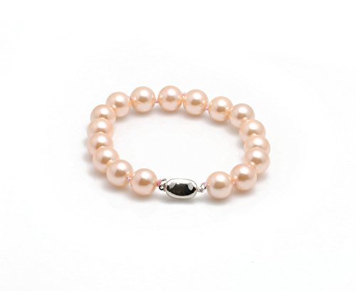 Schmuckwilli Perlenarmband für Damen & Mädchen - 20cm Länge mit 10mm großen rosa runden Perlen - Elegante Armband mit Muschelkernperlen MK Perlen für jeden Anlass - die Perlenarmreife für Frauen von Schmuckwilli