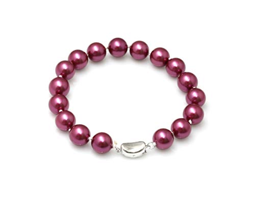 Schmuckwilli Perlenarmband für Damen & Mädchen - 20cm Länge mit 10mm großen violetten runden Perlen - Elegante Armband mit Muschelkernperlen MK Perlen für jeden Anlass - die Perlenarmreife für Frauen von Schmuckwilli