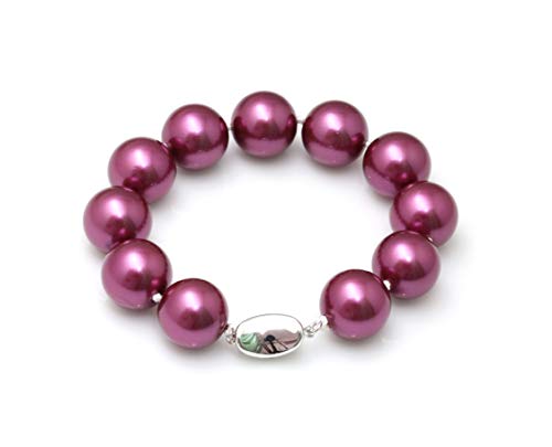 Schmuckwilli Perlenarmband für Damen & Mädchen - 20cm Länge mit 16mm großen violetten runden Perlen - Elegante Armband mit Muschelkernperlen MK Perlen für jeden Anlass - die Perlenarmreife für Frauen von Schmuckwilli