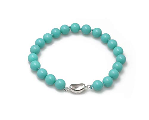 Schmuckwilli Perlenarmband für Damen & Mädchen - 20cm Länge mit 8mm großen Türkisen runden Perlen - Elegante Armband mit Muschelkernperlen MK Perlen für jeden Anlass - die Perlenarmreife für Frauen von Schmuckwilli