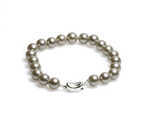 Schmuckwilli Perlenarmband für Damen & Mädchen - 20cm Länge mit 8mm großen grauen runden Perlen - Elegante Armband mit Muschelkernperlen MK Perlen für jeden Anlass - die Perlenarmreife für Frauen von Schmuckwilli