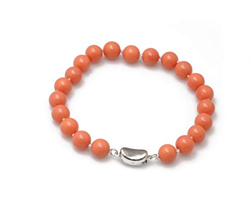 Schmuckwilli Perlenarmband für Damen & Mädchen - 20cm Länge mit 8mm großen orangen runden Perlen - Elegante Armband mit Muschelkernperlen MK Perlen für jeden Anlass - die Perlenarmreife für Frauen von Schmuckwilli