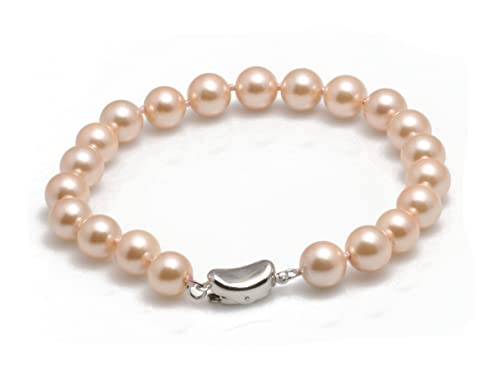 Schmuckwilli Perlenarmband für Damen & Mädchen - 20cm Länge mit 8mm großen rosa runden Perlen - Elegante Armband mit Muschelkernperlen MK Perlen für jeden Anlass - die Perlenarmreife für Frauen von Schmuckwilli