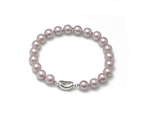 Schmuckwilli Perlenarmband für Damen & Mädchen - 20cm Länge mit 8mm großen violetten runden Perlen - Elegante Armband mit Muschelkernperlen MK Perlen für jeden Anlass - die Perlenarmreife für Frauen von Schmuckwilli