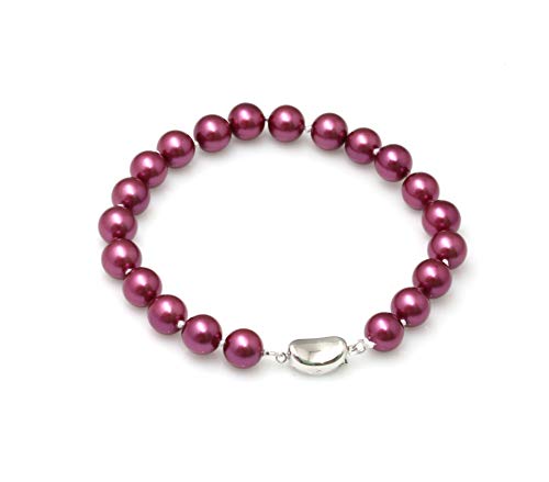 Schmuckwilli Perlenarmband für Damen & Mädchen - 20cm Länge mit 8mm großen violetten runden Perlen - Elegante Armband mit Muschelkernperlen MK Perlen für jeden Anlass - die Perlenarmreife für Frauen von Schmuckwilli