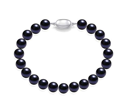 Schmuckwilli Perlenarmband für Damen & Mädchen - 20cm Länge mit 8mm großen blauen runden Perlen - Elegante Armband mit Muschelkernperlen MK Perlen für jeden Anlass - die Perlenarmreife für Frauen von Schmuckwilli