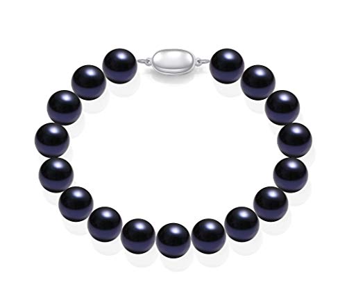 Schmuckwilli Perlenarmband für Damen & Mädchen - 20cm Länge mit 10mm großen blauen runden Perlen - Elegante Armband mit Muschelkernperlen MK Perlen für jeden Anlass - die Perlenarmreife für Frauen von Schmuckwilli