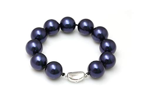 Schmuckwilli Perlenarmband für Damen & Mädchen - 20cm Länge mit 16mm großen blauen runden Perlen - Elegante Armband mit Muschelkernperlen MK Perlen für jeden Anlass - die Perlenarmreife für Frauen von Schmuckwilli