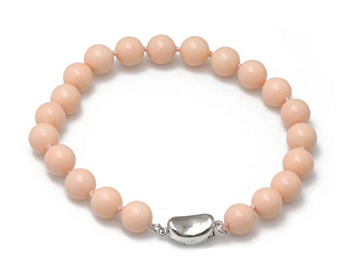 Schmuckwilli Perlenarmband für Damen & Mädchen - 20cm Länge mit 8mm großen rosa runden Perlen - Elegante Armband mit Muschelkernperlen MK Perlen für jeden Anlass - die Perlenarmreife für Frauen von Schmuckwilli