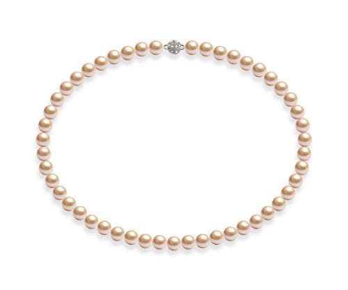 Schmuckwilli Perlenkette für Damen Magnetverschluß - 42cm Länge mit 8mm großen rosa runden Mallorca Perlen - Muschelkernperlen Kette für jeden Anlass - die Halskette Pearl Necklace für Frauen von Schmuckwilli