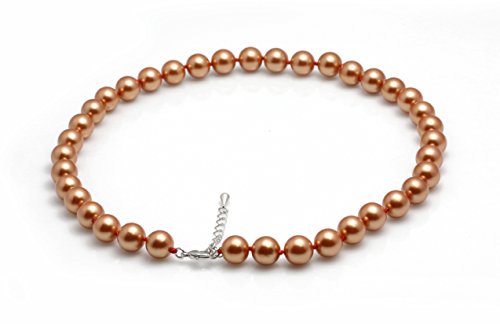 Schmuckwilli Perlenkette für Damen - 45cm Länge mit 10mm großen braunen runden Mallorca Perlen - Elegante Kette mit Muschelkernperlen für jeden Anlass von Schmuckwilli