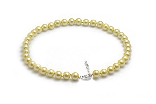 Schmuckwilli Perlenkette für Damen - 45cm Länge mit 10mm großen golden runden Mallorca Perlen - Elegante Kette mit Muschelkernperlen für jeden Anlass von Schmuckwilli