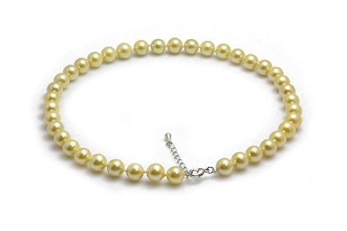 Schmuckwilli Perlenkette für Damen - 45cm Länge mit 10mm großen golden runden Mallorca Perlen - Elegante Kette mit Muschelkernperlen für jeden Anlass von Schmuckwilli