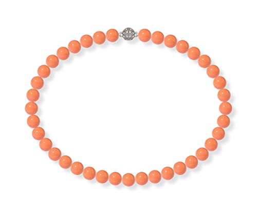 Schmuckwilli Perlenkette für Damen Magnetverschluß - 45cm Länge mit 10mm großen orangen runden Mallorca Perlen - Muschelkernperlen Kette für jeden Anlass - die Halskette Pearl Necklace für Frauen von Schmuckwilli