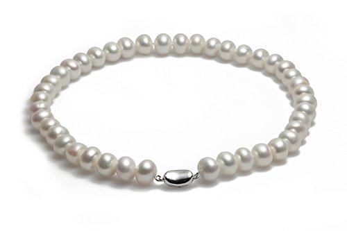 Schmuckwilli Perlenkette für Damen & Mädchen - 45cm Länge mit 11-12mm großen weißen runden Süsswasserperlen Perlen Kette - Elegante Kette für jeden Anlass - die Perlen Halskette Choker für Frauen von Schmuckwilli