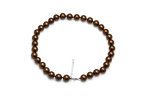 Schmuckwilli Perlenkette für Damen - 45cm Länge mit 12mm großen braunen runden Mallorca Perlen - Elegante Kette mit Muschelkernperlen für jeden Anlass von Schmuckwilli