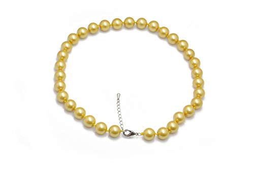 Schmuckwilli Perlenkette für Damen - 45cm Länge mit 12mm großen golden runden Mallorca Perlen - Elegante Kette mit Muschelkernperlen für jeden Anlass von Schmuckwilli