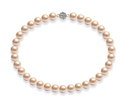 Schmuckwilli Perlenkette für Damen Magnetverschluß - 45cm Länge mit 12mm großen rosa runden Mallorca Perlen - Muschelkernperlen Kette für jeden Anlass - die Halskette Pearl Necklace für Frauen von Schmuckwilli