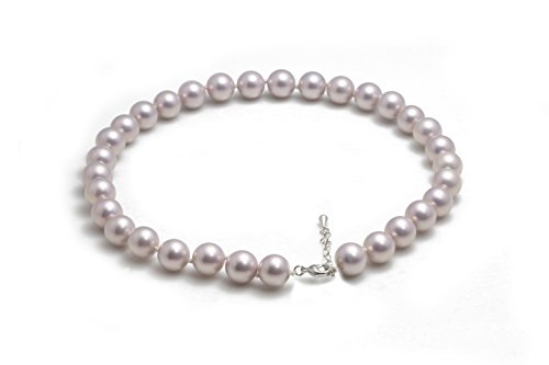 Schmuckwilli Perlenkette für Damen - 45cm Länge mit 12mm großen violetten runden Mallorca Perlen - Elegante Kette mit Muschelkernperlen für jeden Anlass von Schmuckwilli