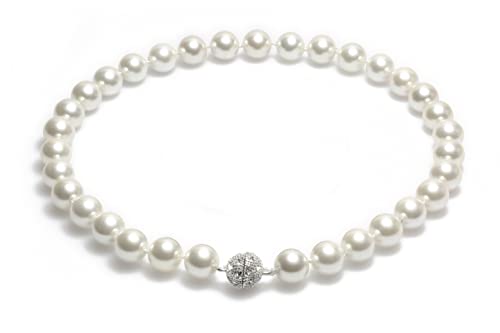 Schmuckwilli Perlenkette für Damen Magnetverschluß - 45cm Länge mit 12mm großen weißen runden Mallorca Perlen - Muschelkernperlen Kette für jeden Anlass - die Halskette Pearl Necklace für Frauen von Schmuckwilli