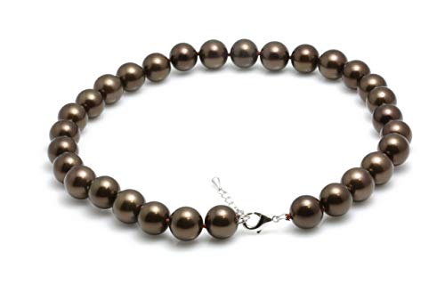 Schmuckwilli Perlenkette für Damen - 45cm Länge mit 14mm großen braunen runden Mallorca Perlen - Elegante Kette mit Muschelkernperlen für jeden Anlass von Schmuckwilli