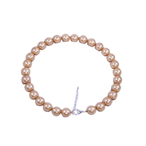 Schmuckwilli Perlenkette für Damen - 45cm Länge mit 14mm großen braunen runden Mallorca Perlen - Elegante Kette mit Muschelkernperlen für jeden Anlass von Schmuckwilli