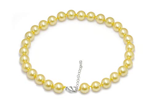 Schmuckwilli Perlenkette für Damen - 45cm Länge mit 14mm großen golden runden Mallorca Perlen - Elegante Kette mit Muschelkernperlen für jeden Anlass von Schmuckwilli