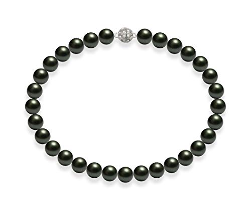 Schmuckwilli Perlenkette für Damen Magnetverschluß - 45cm Länge mit 14mm großen schwarzen runden Mallorca Perlen - Muschelkernperlen Kette für jeden Anlass - die Halskette Pearl Necklace für Frauen von Schmuckwilli