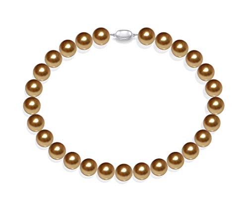 Schmuckwilli Perlenkette für Damen - 45cm Länge mit 16mm großen champagnen runden Mallorca Perlen - Elegante Kette mit Muschelkernperlen für jeden Anlass von Schmuckwilli