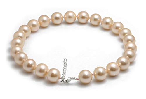 Schmuckwilli Perlenkette für Damen - 45cm Länge mit 16mm großen rosa runden Mallorca Perlen - Elegante Kette mit Muschelkernperlen für jeden Anlass von Schmuckwilli