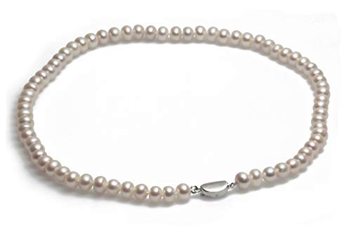 Schmuckwilli Perlenkette für Damen & Mädchen - 45cm Länge mit 6-7mm großen weißen runden Süsswasserperlen Perlen Kette - Elegante Kette für jeden Anlass - die Perlen Halskette Choker für Frauen von Schmuckwilli