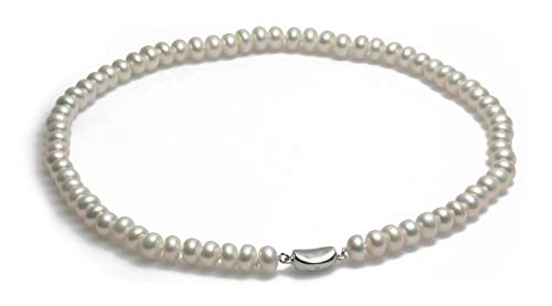Schmuckwilli Perlenkette für Damen & Mädchen - 45cm Länge mit 7-8mm großen weißen runden Süsswasserperlen Perlen Kette - Elegante Kette für jeden Anlass - die Perlen Halskette Choker für Frauen von Schmuckwilli