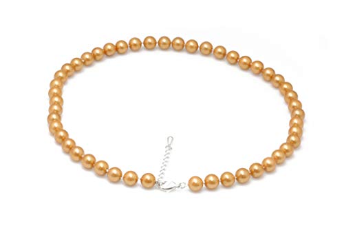 Schmuckwilli Perlenkette für Damen - 45cm Länge mit 8mm großen braunen runden Mallorca Perlen - Elegante Kette mit Muschelkernperlen für jeden Anlass von Schmuckwilli