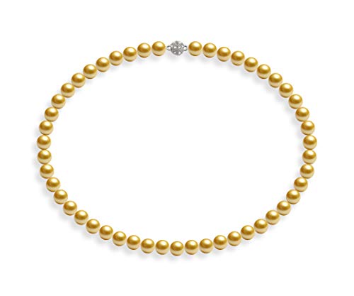 Schmuckwilli Perlenkette für Damen Magnetverschluß - 45cm Länge mit 8mm großen golden runden Mallorca Perlen - Muschelkernperlen Kette für jeden Anlass - die Halskette Pearl Necklace für Frauen von Schmuckwilli