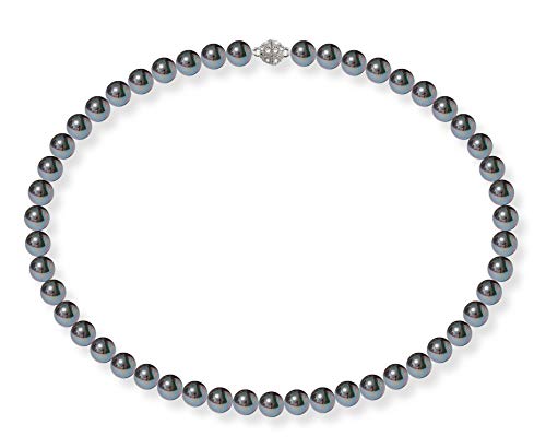 Schmuckwilli Perlenkette für Damen Magnetverschluß - 45cm Länge mit 8mm großen schwarzen runden Mallorca Perlen - Muschelkernperlen Kette für jeden Anlass - die Halskette Pearl Necklace für Frauen von Schmuckwilli