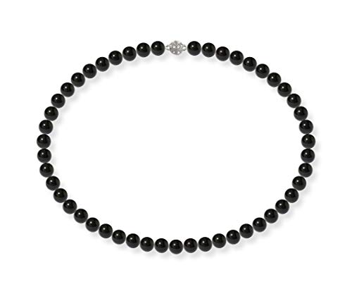 Schmuckwilli Perlenkette für Damen Magnetverschluß - 45cm Länge mit 8mm großen schwarzen runden Mallorca Perlen - Muschelkernperlen Kette für jeden Anlass - die Halskette Pearl Necklace für Frauen von Schmuckwilli