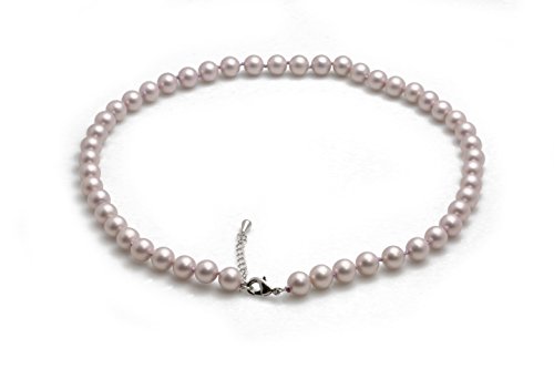 Schmuckwilli Perlenkette für Damen - 45cm Länge mit 8mm großen violetten runden Mallorca Perlen - Elegante Kette mit Muschelkernperlen für jeden Anlass von Schmuckwilli