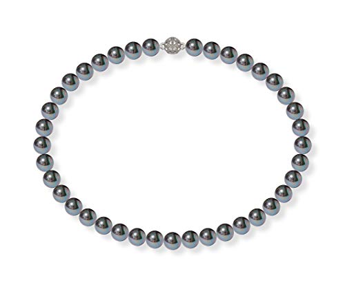 Schmuckwilli Perlenkette für Damen Magnetverschluß - 50cm Länge mit 10mm großen schwarzen runden Mallorca Perlen - Muschelkernperlen Kette für jeden Anlass - die Halskette Pearl Necklace für Frauen von Schmuckwilli