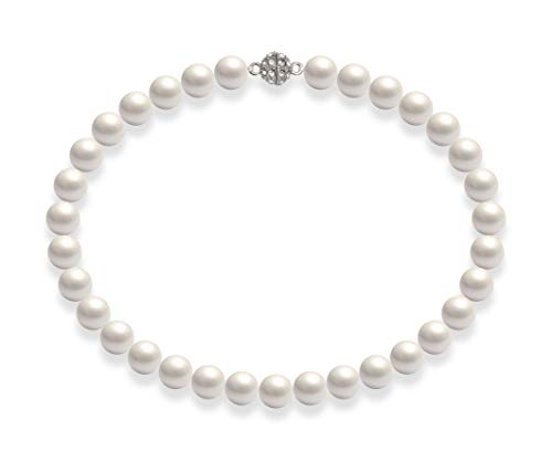 Schmuckwilli Perlenkette für Damen Magnetverschluß - 50cm Länge mit 12mm großen weißen runden Mallorca Perlen - Muschelkernperlen Kette für jeden Anlass - die Halskette Pearl Necklace für Frauen von Schmuckwilli