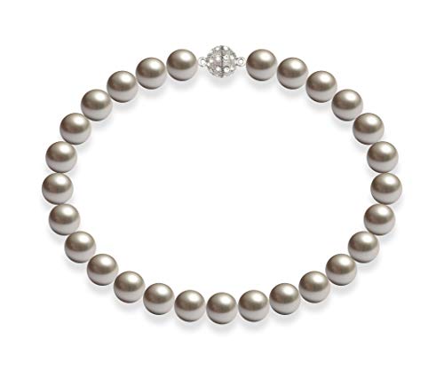Schmuckwilli Perlenkette für Damen Magnetverschluß - 50cm Länge mit 16mm großen hell grauen runden Mallorca Perlen - Muschelkernperlen Kette für jeden Anlass - die Halskette Pearl Necklace für Frauen von Schmuckwilli
