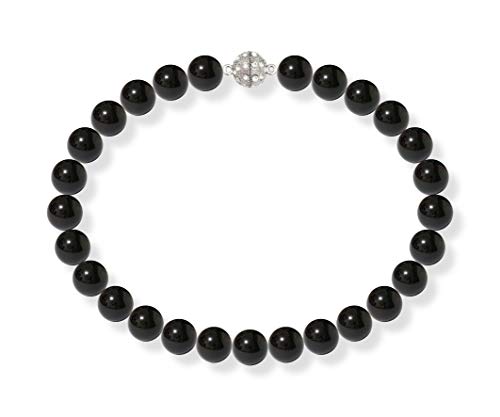 Schmuckwilli Perlenkette für Damen Magnetverschluß - 50cm Länge mit 16mm großen schwarzen runden Mallorca Perlen - Muschelkernperlen Kette für jeden Anlass - die Halskette Pearl Necklace für Frauen von Schmuckwilli