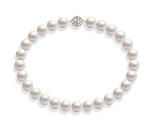 Schmuckwilli Perlenkette für Damen Magnetverschluß - 50cm Länge mit 16mm großen weißen runden Mallorca Perlen - Muschelkernperlen Kette für jeden Anlass - die Halskette Pearl Necklace für Frauen von Schmuckwilli