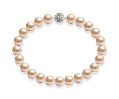 Schmuckwilli Perlenkette für Damen Magnetverschluß - 50cm Länge mit 18mm großen rosa runden Mallorca Perlen - Muschelkernperlen Kette für jeden Anlass - die Halskette Pearl Necklace für Frauen von Schmuckwilli
